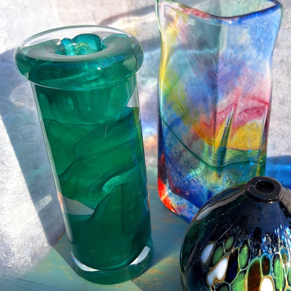 Hand Blown Art Glass Candle Stick Holder Teal Taper Candle artist made in Sweden - Picture 6 of 16